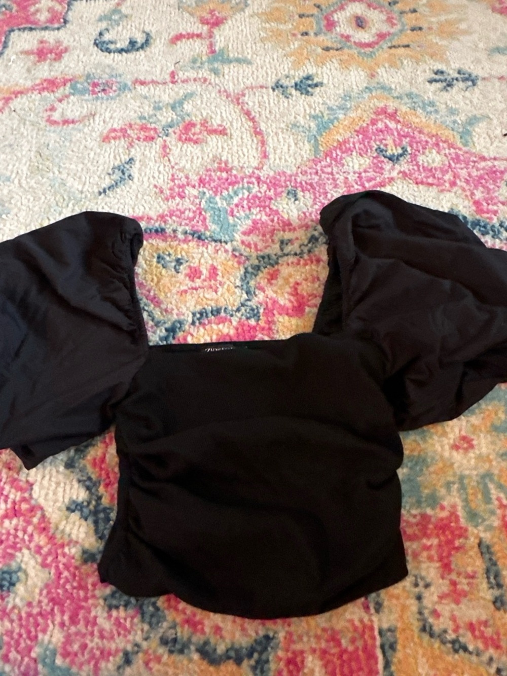 Zara Black Puff-Sleeve Square Neck Crop Top